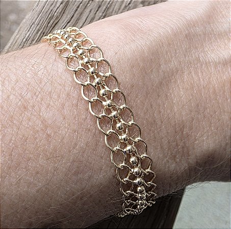PULSEIRA CORRENTE TRIPLA BANHADA A OURO 18 K