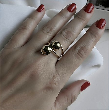 ANEL AJUSTAVEL COM BOLAS BANHADO A OURO 18 K