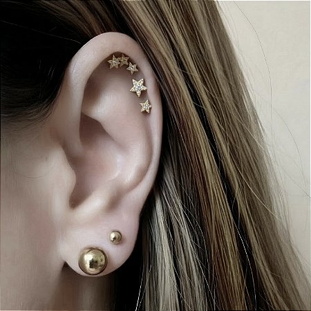 BRINCO DUO BOLINHAS BANHADO OURO 18 K