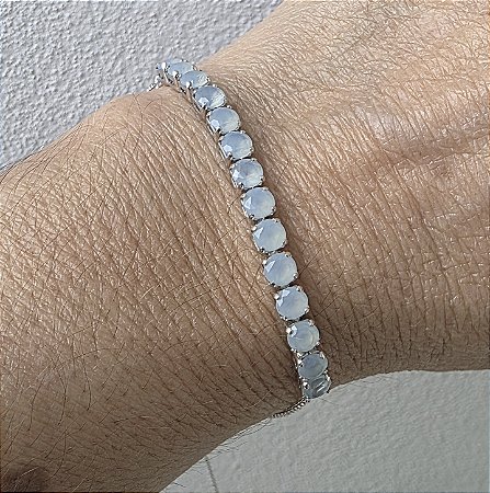 PULSEIRA AJUSTAVEL COM ZIRCONIA ACQUA LEITOSA BANHADA A RODIO