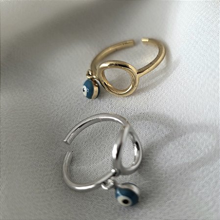 ANEL AJUSTAVEL COM OLHO GREGO BANHADO A OURO 18 K OU RODIO