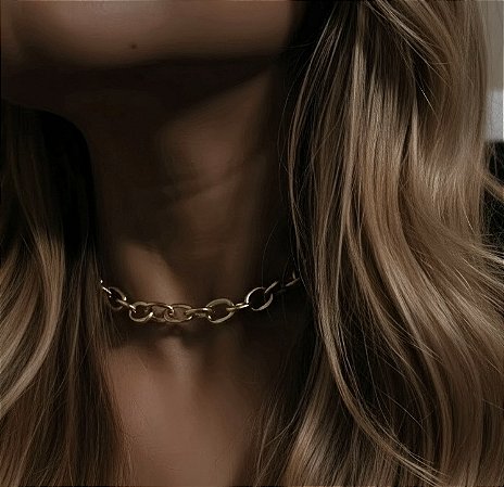 COLAR CHOKER ELOS BANHADO A OURO 18 K