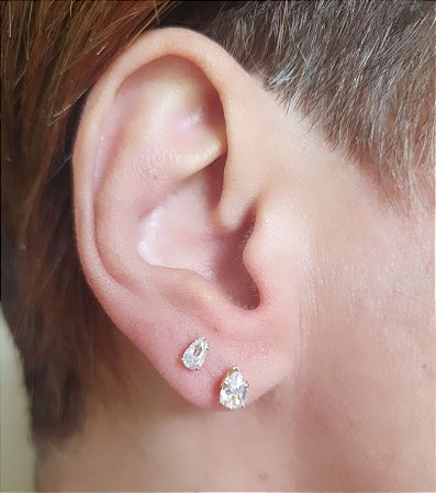 BRINCO DUO GOTAS COM ZIRCONIA CRISTAL BANHADO A OURO 18 K