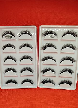 Kit com 10 Cartelas Cílios Postiços 5 Pares Mink 3D H13CAT E H13MINI