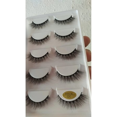 Cílios Postiços 3D X08A - Caixa com 5 Pares | Efeito Gatinho Glamuroso