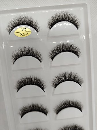 Cartela com 5 Pares de Cílios Postiços 3D X22