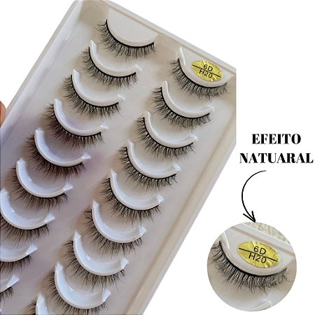 Cartela 10 Pares Cílios Postiços 6D H20 Efeito Natural curtas
