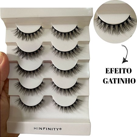 5 Pares de Cílios Postiços X08 Efeito Gatinho premium