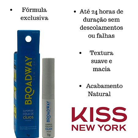 Cola de Cílios Postiços Kiss New York Superflex Incolor Fixação Forte e Natural