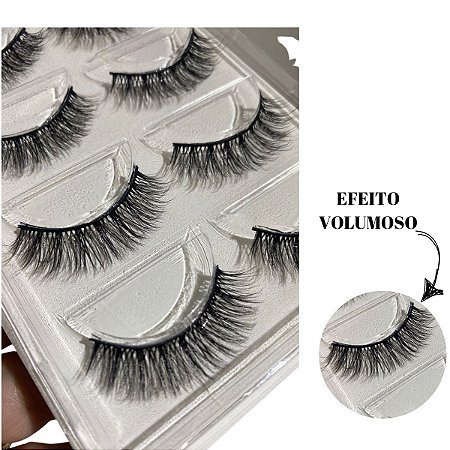 Cartela Com 5 Pares Cílios Postiços Mink EG129 Volumoso Hinf