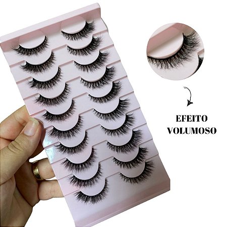 Cartela 10 Pares Cilios Postiços 3D Efeito volumoso XH03