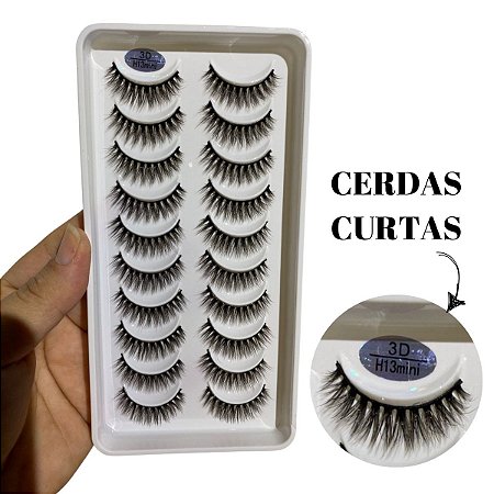 Cartela com 10 Pares de Cílios Postiços 3D H13 Mini Natural