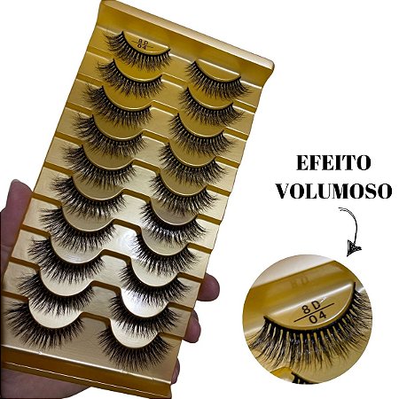 Cartela 10 Pares Cilios Postiços 8D 04 Efeito volumoso
