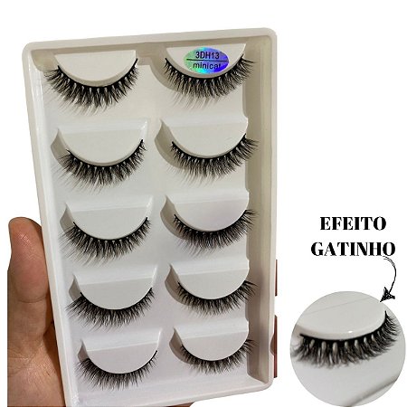 Cartela com 5 Pares de Cílios Postiços H13 MINI CAT - GATINHO