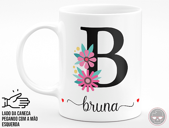 Caneca Letra "B" Floral + Porta Caneca Grátis