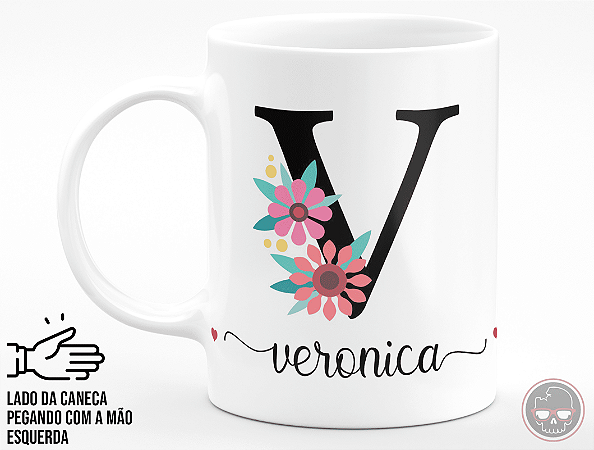 Caneca Letra "V" Floral + Porta Caneca Grátis