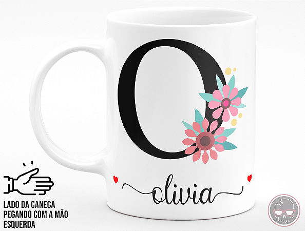 Caneca Letra "O" Floral + Porta Caneca Grátis
