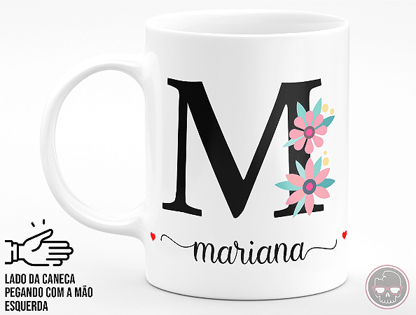 Caneca Letra "M" Floral + Porta Caneca Grátis