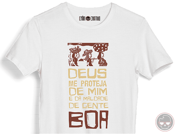 Camiseta Frase Deus Me Proteja de Mim... Malha 100% Algodão Fio 30.1