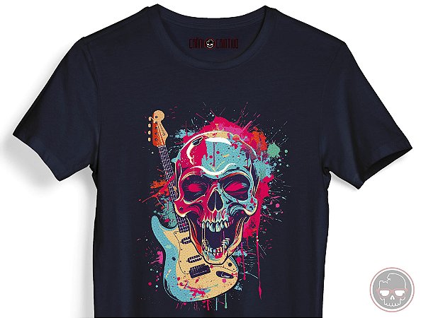 Camiseta Guitarist Skull Malha 100% Algodão 30.1 Penteado