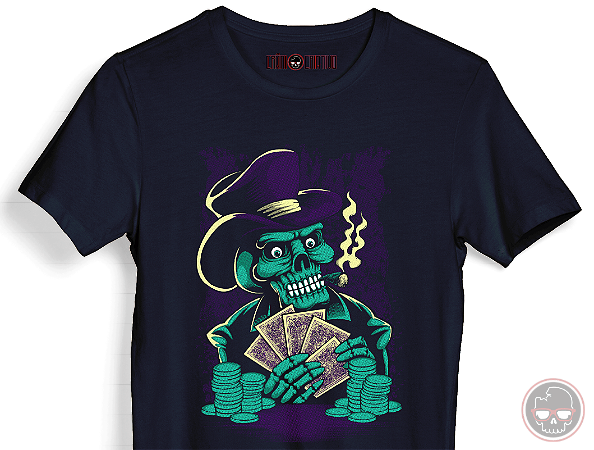 Camiseta Skull Playing Cards 100% Algodão 30.1 Penteado