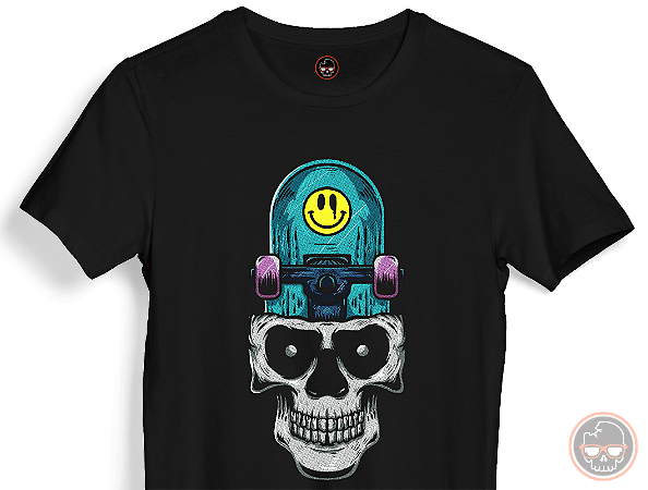 Camiseta SKULL Head Skate Malha 100% Algodão 30.1 Penteado