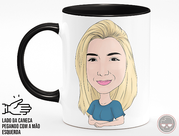 Caricatura na Caneca Preta + Porta Caneca Grátis
