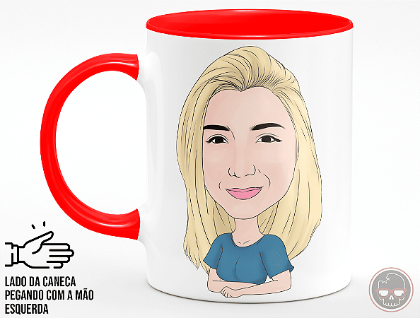 Caricatura na Caneca Vermelha + Porta Caneca Grátis