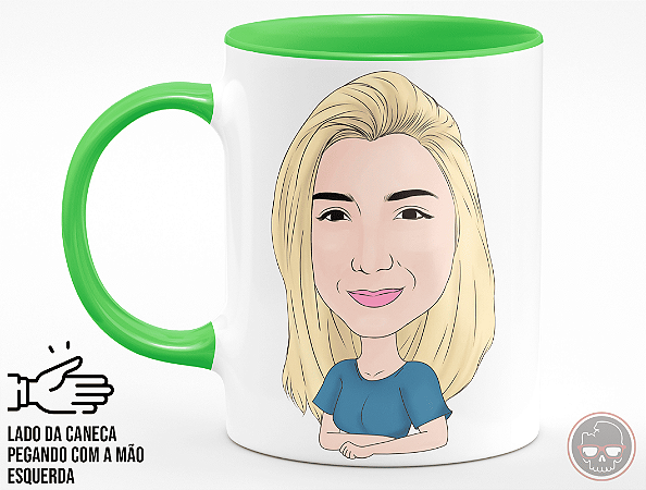 Caricatura na Caneca Verde Claro + Porta Caneca Grátis