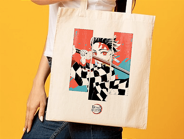Ecobag ANIMES Demon Slayer 100% Algodão Cru Natural