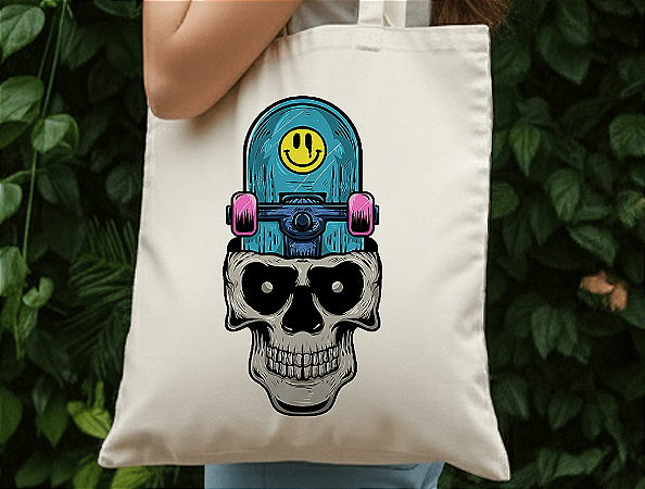 Ecobag CAVEIRA Skull Head Skate 100% Algodão Cru Natural