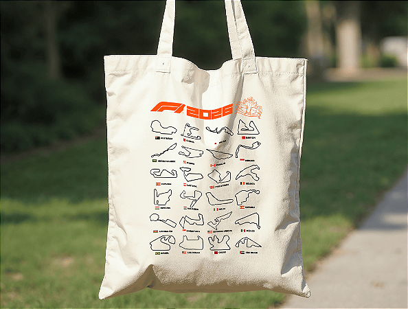 Ecobag F1 Circuitos 2026 100% Algodão Cru Natural