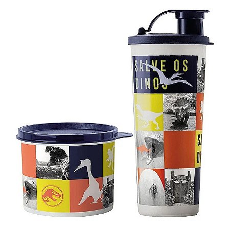 Tupperware Kit Jurassic World Redondinha 500ml + Copo com Bico 470ml