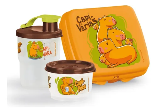 Tupperware kit Capivaras Copo + Porta Sanduiche + Potinho 3 peças