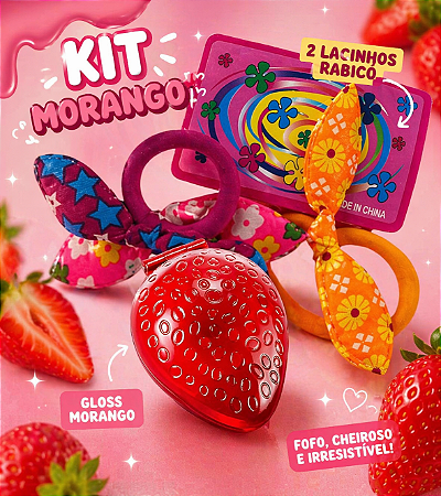 Brilho Labial Moranguinho Infantil Morango + xuxinha Rabico