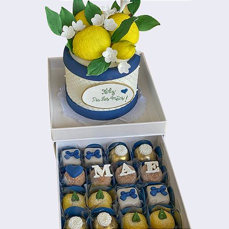 Kit  Mini Bolo Limão Siciliano 10 cm + 16 doces