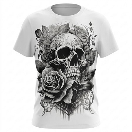 Camiseta Skull - Caveira Com Rosas