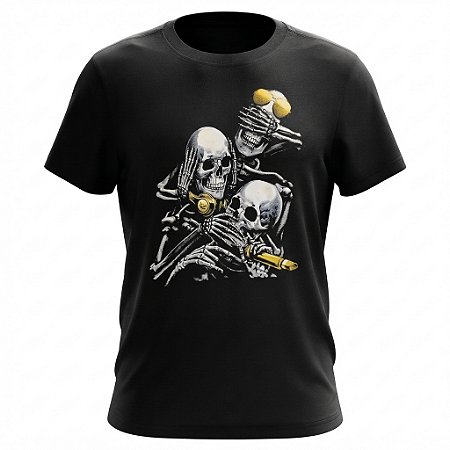 Camiseta 3 Caveiras Sábias - Não Vejo Não Escuto Não Falo