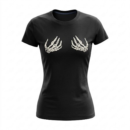 Camiseta Caveira - Mão Esqueleto - Baby Look