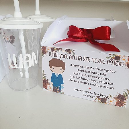Kit maleta + copo com canudo personalizado - Daminha e Pajens