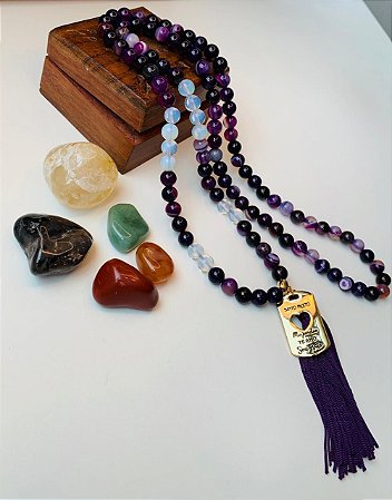 Japamala Agata Azul e Pedra da Lua + Hoʻoponopono
