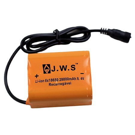 Bateria Externa para Farol Bicicletas JWS Recarregável de 6 células 18650 8.4v 28800mAh