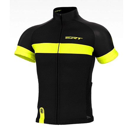 Camisa de Ciclismo Bike ERT Classic Cor Preto com Amarelo Zíper Inteiro com 3 bolsos