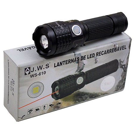Lanterna Tática Farol WS-610 com Led e Laser Bateria Recarregável 1000 lumens