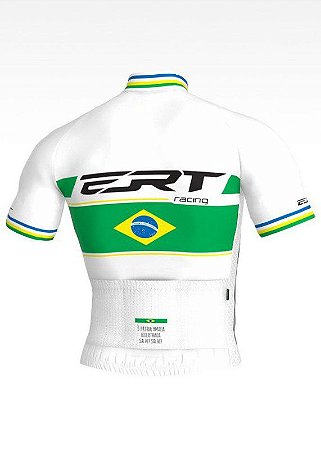 Camisa de Ciclismo Bike ERT Elite Cor Branca Bandeira do Brasil Zíper Inteiro com 3 bolsos