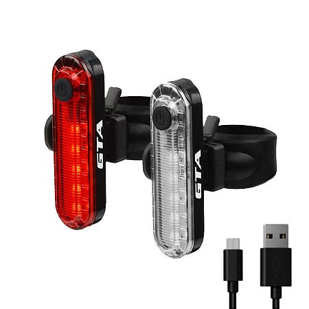 Sinalizador Traseiro e Dianteiro GTA Recarregável USB Vermelho e Branco 10 e 20 Lumens