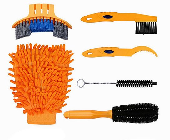 Kit 6 Peças Limpeza Bicicleta JWS Escovas Esponjas Limpa Relação