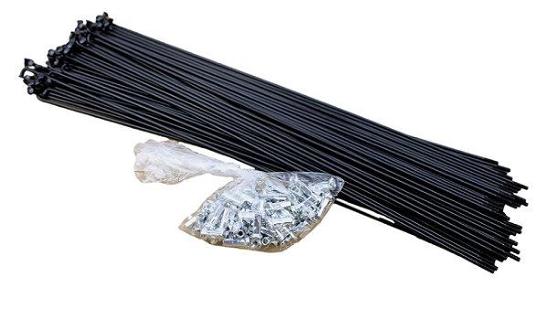 Conjunto De 72 Raios Bike Aro 26 263x2.0mm Aço Preto C/ Niples