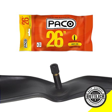 Câmara de Ar Bicicleta PACO Aro 26x1.3/8 Schrader 35mm Bico Grosso