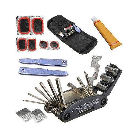 Estojo de Ferramentas JWS para Bicicletas com Chave Canivete e Kit Remendo com Espátulas